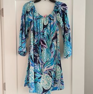 Lilly Pulitzer Nevie Dress, size Medium, print name Bright Navy Alotta Colada